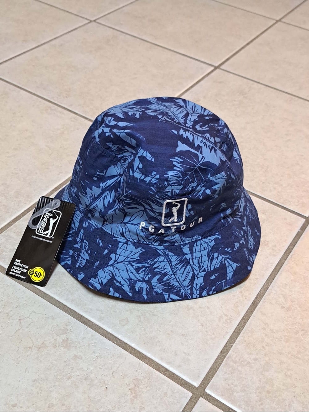 PGA Tour Reversible Camo Golf Bucket Hat - Blue Leafy Camo Print- OSFA